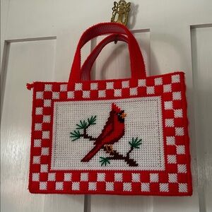 Handmade Needlepoint Plastic Canvas Redbird Purse Tote EXCond Unique Grandmacore